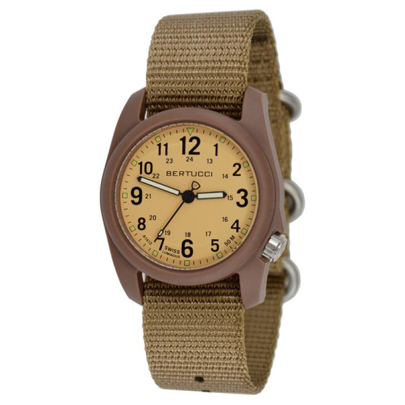 Bertucci DX3 Field Watch, 40mm Resin Case, Coyote Nylon Strap, Patrol Khaki Dial