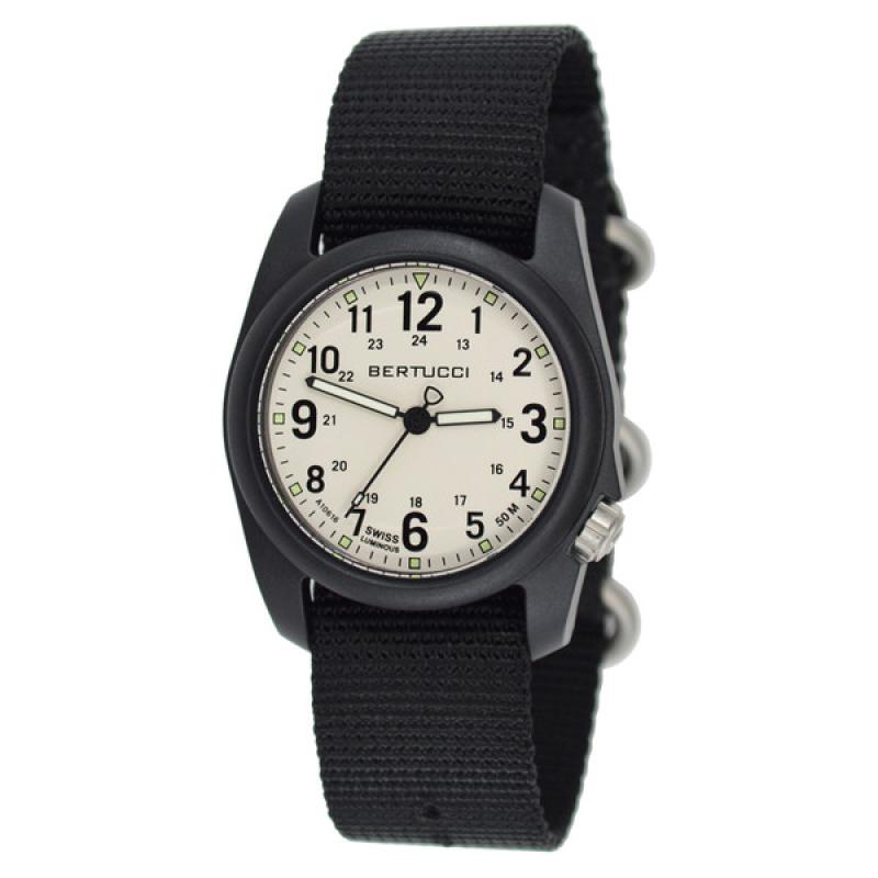 Bertucci DX3 Field Resin Watch, Black Nylon Strap, White Dial
