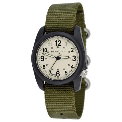 Bertucci DX3 Field Resin Watch, Olive Green Nylon Strap, White Dial