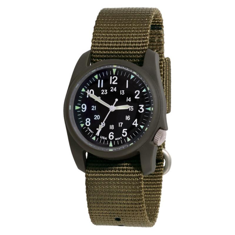Bertucci retro-inspired Retroform field watch with a USA movement, 5 year battery and G-Type nylon band