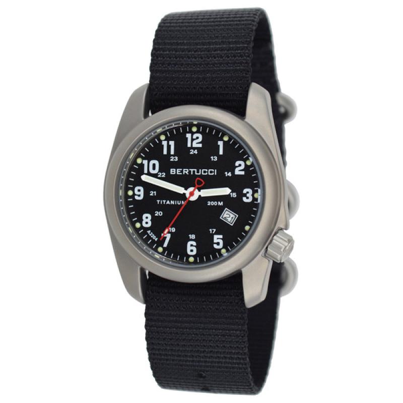 Bertucci A-2T Black Dial Titanium Watch with Black Nylon Strap