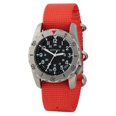 Bertucci A-2TR Field Pro Black Dial Watch with Orange Nylon Strap