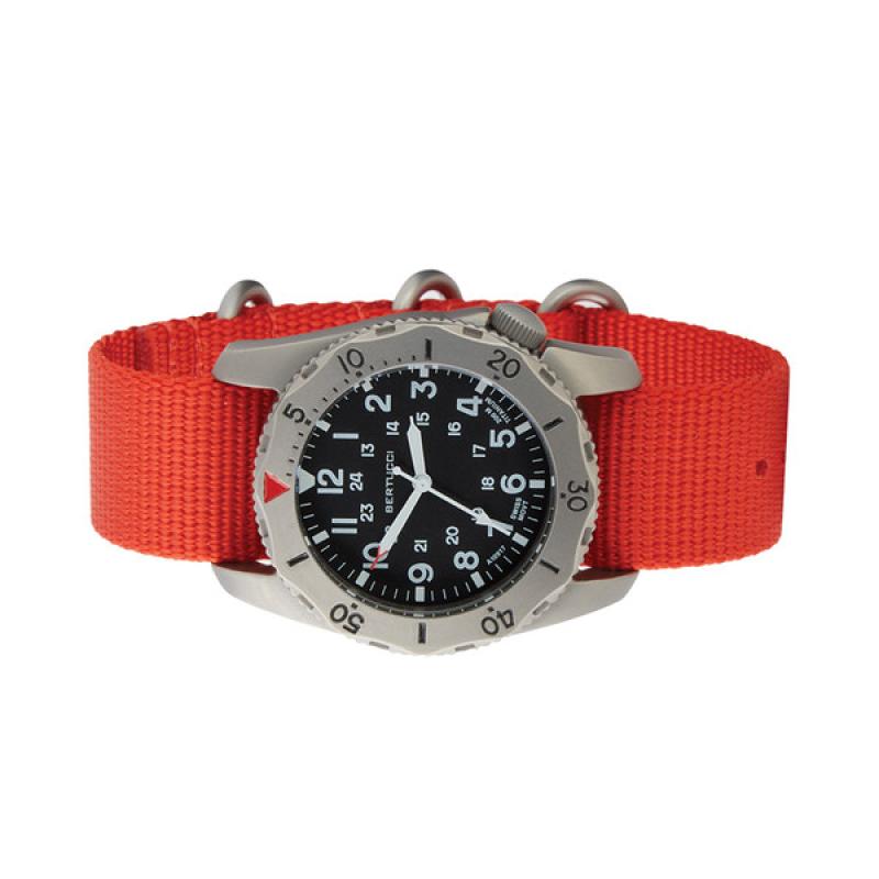 Bertucci A-2TR Field Pro Black Dial Watch with Orange Nylon Strap