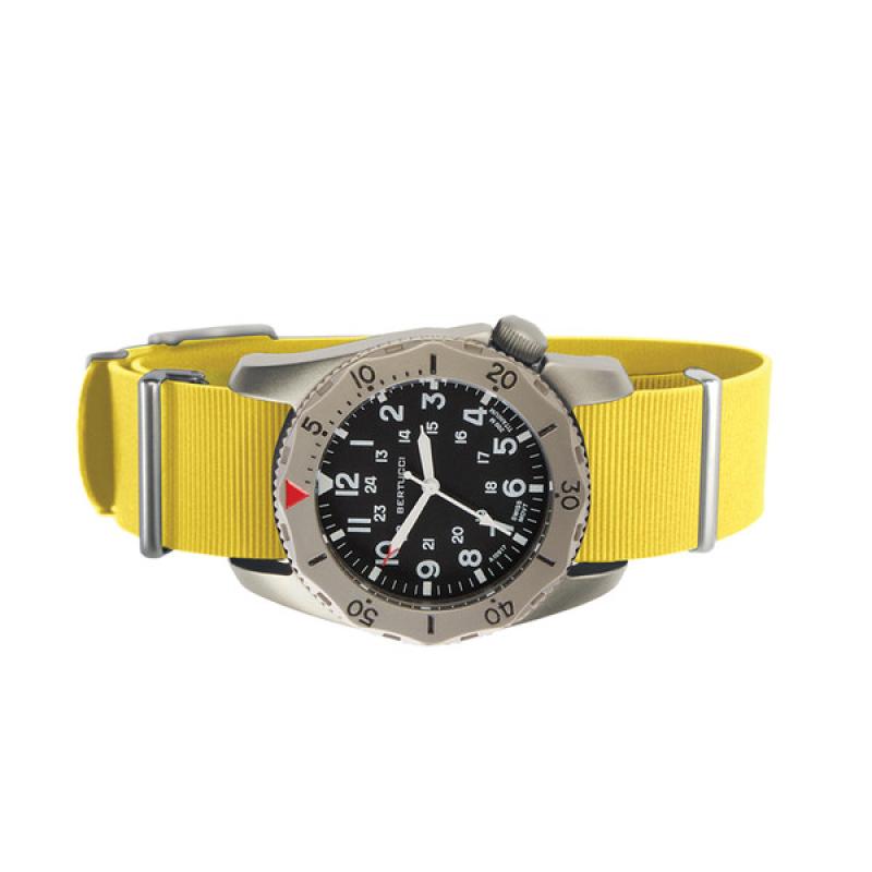 Bertucci A-2TR Field Pro Black Dial Watch with Yellow Italian Strap