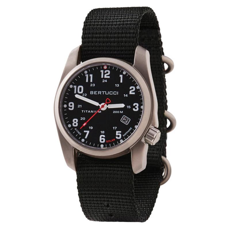 Bertucci A-2T Solar Classic Titanium Field Watch with Black Nylon Strap