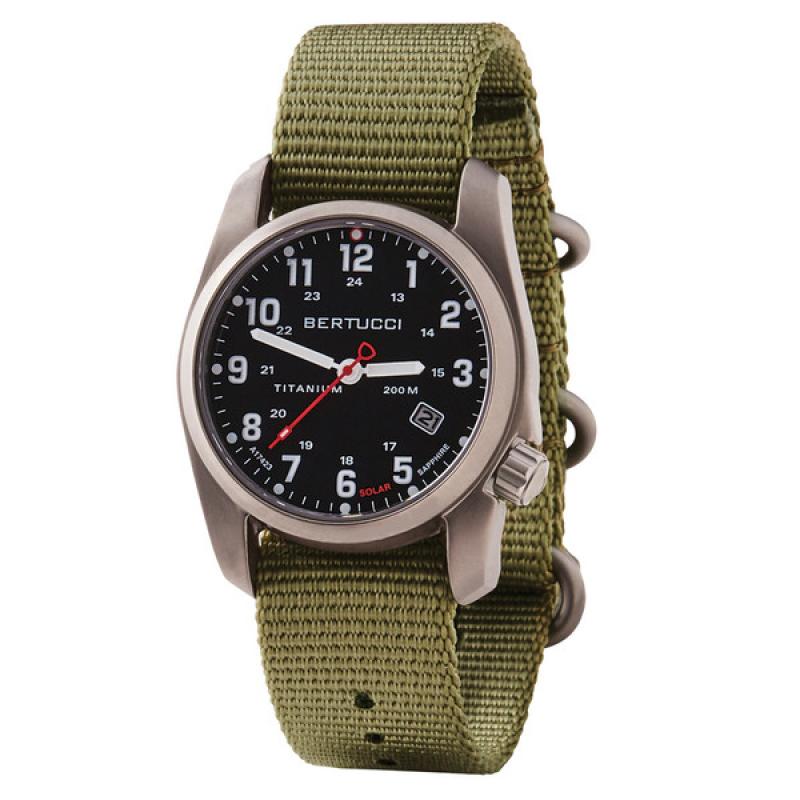 Bertucci A-2T Solar Classic Titanium Field Watch with Green Nylon Strap