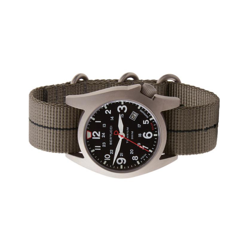 Bertucci A-7T Retrospec Solar Titanium Field Watch with Ghost Grey Nylon Strap
