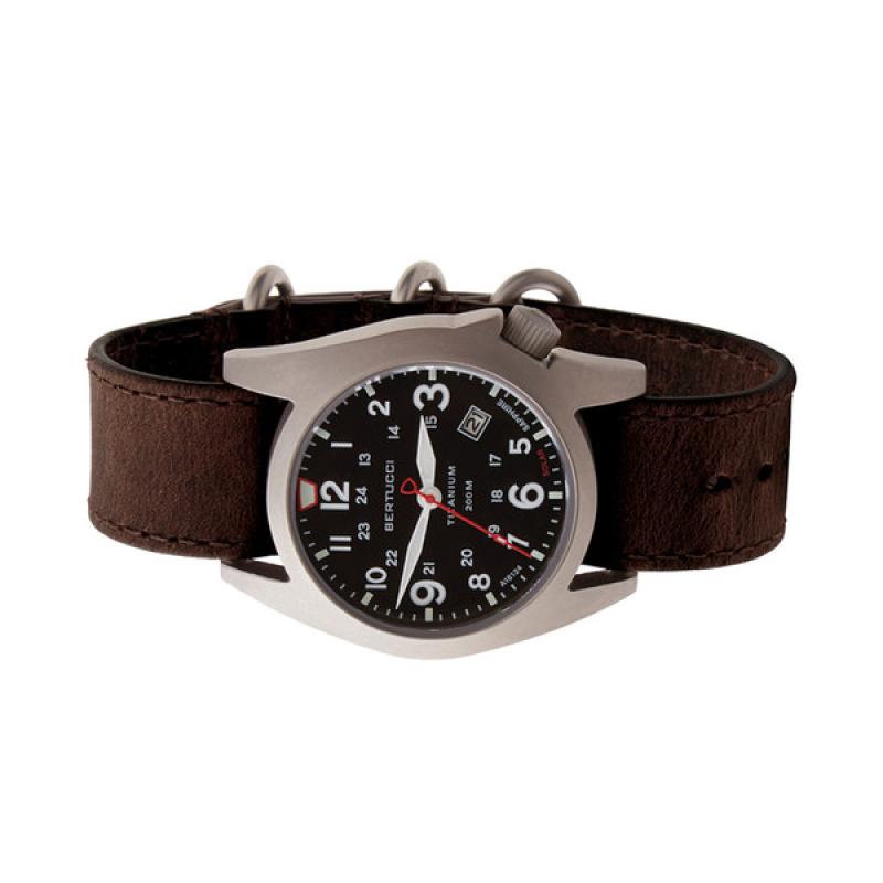 Bertucci A-7T Retrospec Solar Titanium Field Watch with Alpina Brown Leather Strap