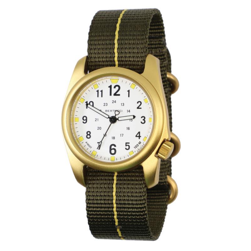 Bertucci A-2A Golden Field Watch with White Dial and Striped Nylon Band