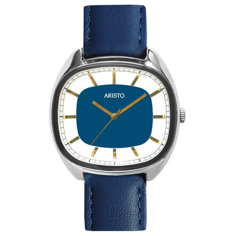 Aristo 36mm Classic Dress Watch with Rectangular Face and Blue Dial