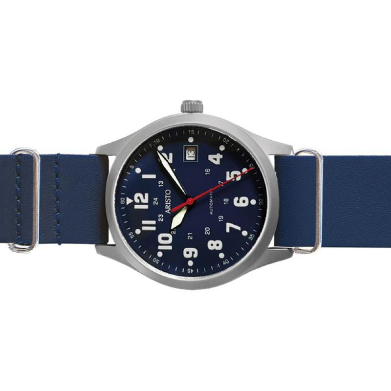 Aristo 38mm Navy Style Swiss Automatic Watch with Blue Dial