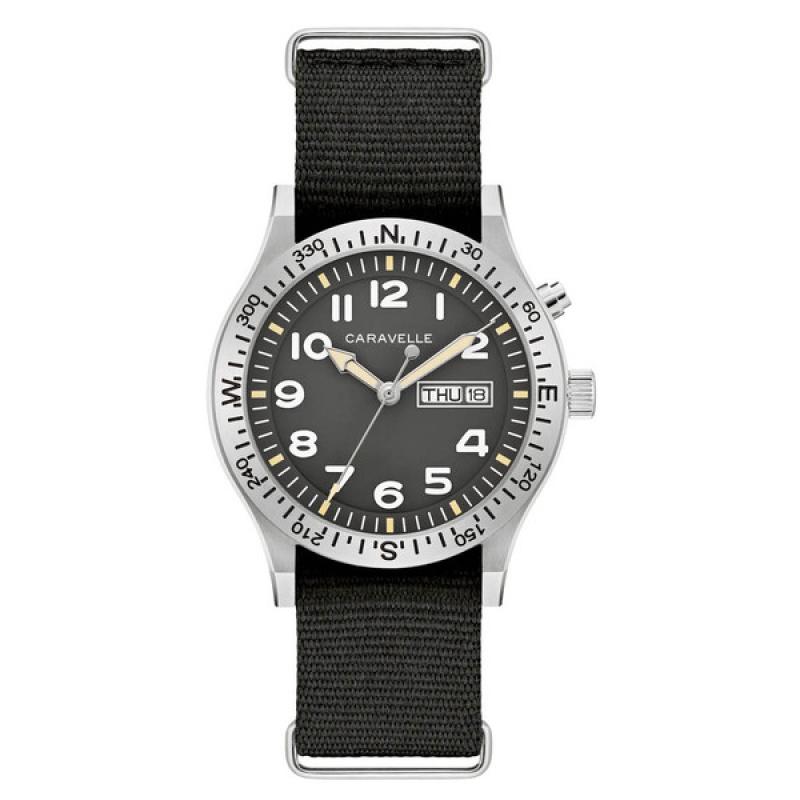 Caravelle "Light Up" Field Watch with Black Dial