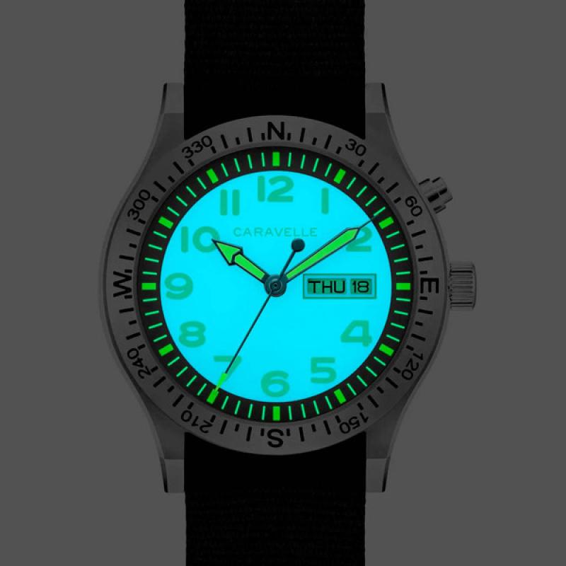 Caravelle "Light Up" Field Watch with Black Dial