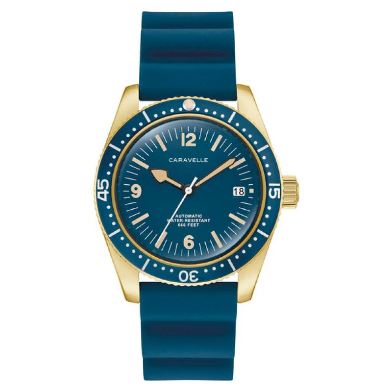 Caravelle Sea Hunter Automatic Goldtone Watch with Blue Dial