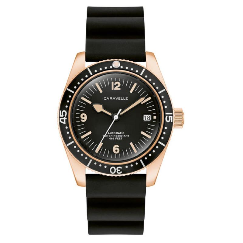 Caravelle Sea Hunter Automatic Goldtone Watch with Black Dial