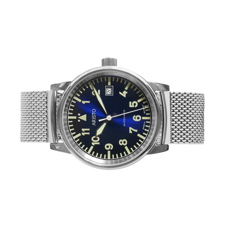 Aristo Blue Dial Flight Watch with Mesh Bracelet and a Sapphire Crystal