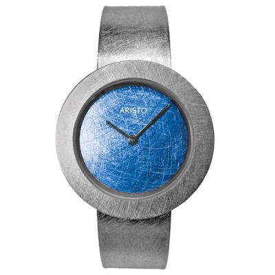 Aristo Titanium Scratched Blue Dial Watch Titanium Bangle