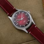 Red Star 3-Hand Dress Watch with Burgundy Dial and Mechanical Movement