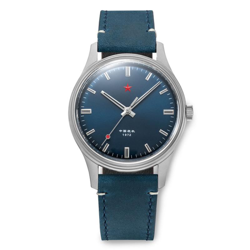 Red Star 3-Hand Dress Watch with Blue Dial and Mechanical Movement