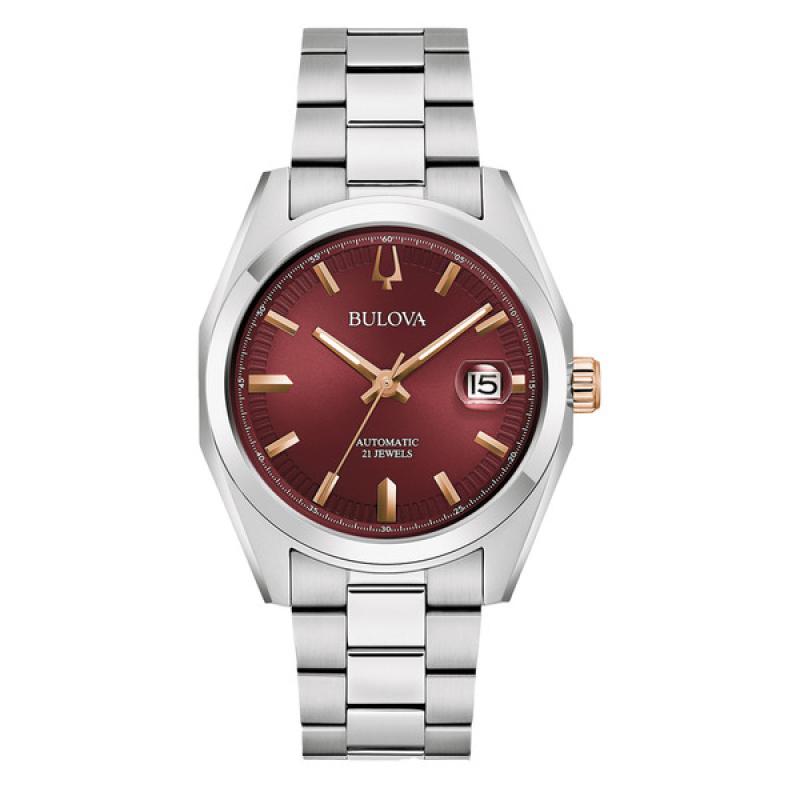 Bulova Surveyor Automatic Watch with Sunburst Maroon Dial