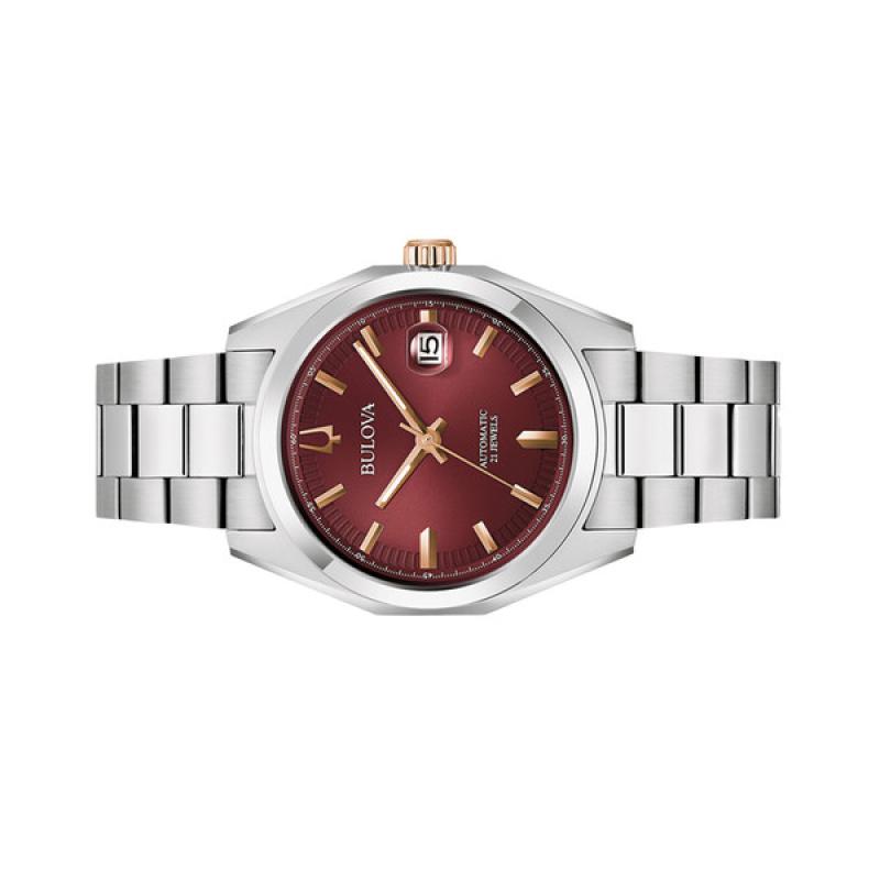 Bulova Surveyor Automatic Watch with Sunburst Maroon Dial