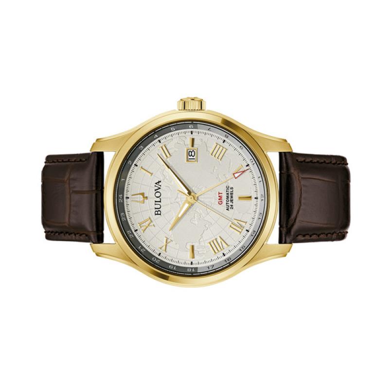 Bulova Wilton Automatic Traveller GMT with Gold-tone Case and Silver Dial
