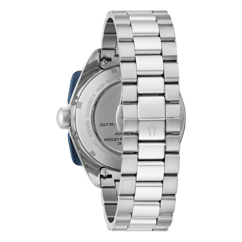 Bulova Lunar Pilot 43.5mm with White and Blue Dial and Stainless Steel Bracelet