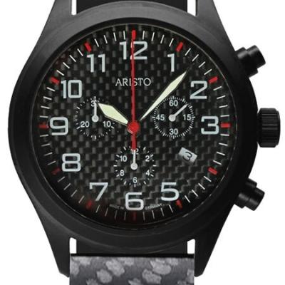 Aristo Aviator Style Quartz Chronograph Watch with Carbon Fiber Dial