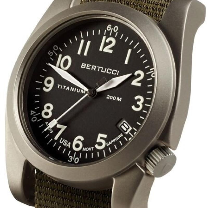 Bertucci A-11T Americana Titanium Watch with Olive Nylon Strap