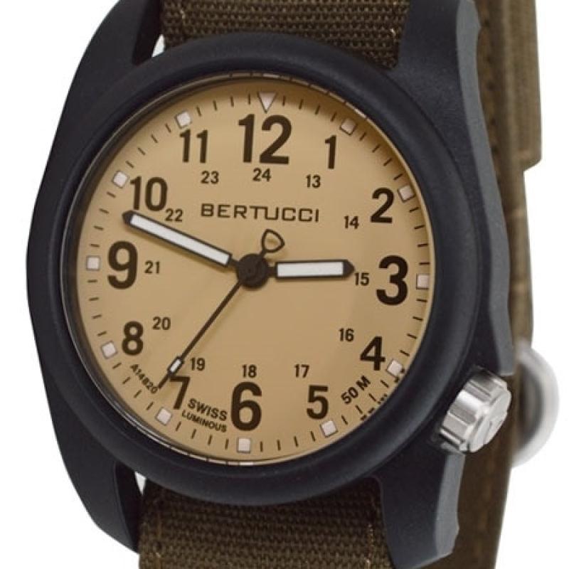 Bertucci DX3 Canvas Polycarbonate Unibody Watch, Bark Comfort Band, Patrol Khakiâ¢ Dial