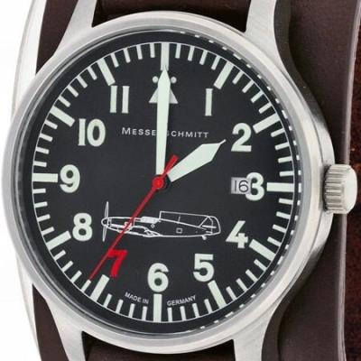 Messerschmitt Aviator Watch with Cuff-Style Leather Strap, SuperLuminova