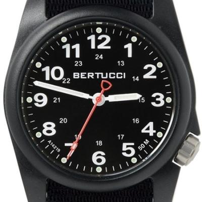Bertucci A-1R Field Comfort watch with fiber reinforced polycarbonate Unibody case, Black Nylon Strap, Black Dial