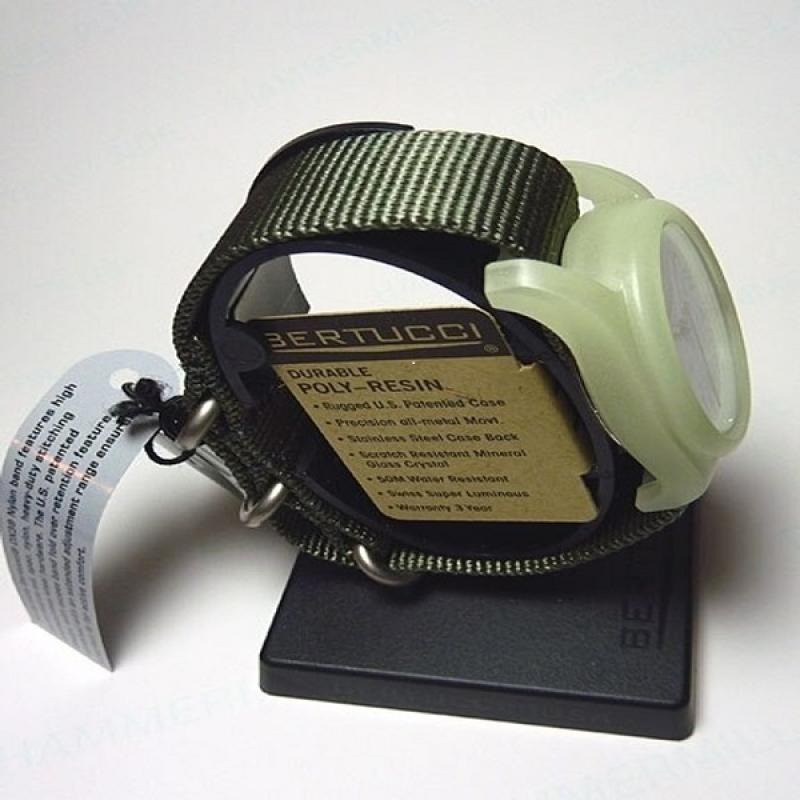 Bertucci DX3 Luminous Resin Watch, Olive Green Nylon Strap, White Dial