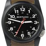 Bertucci A-1R Field Comfort watch with fiber reinforced polycarbonate Unibody case, Khaki Nylon Strap, Black Dial