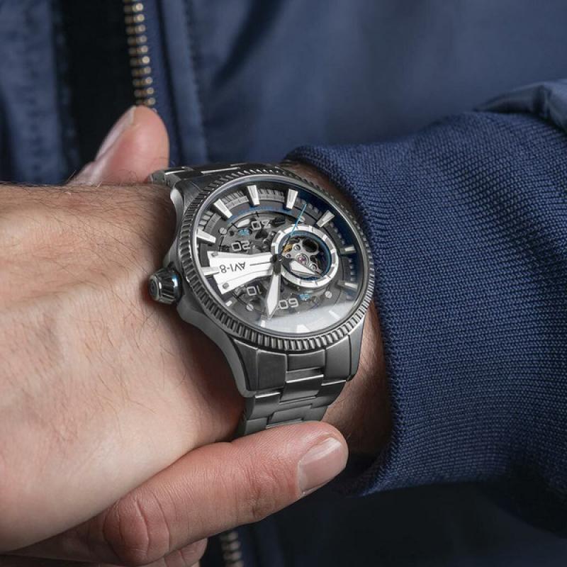 AVI-8 Hawkeye Hunter Blue Diamonds, Automatic Pilot Watch, AR Sapphire Crystal