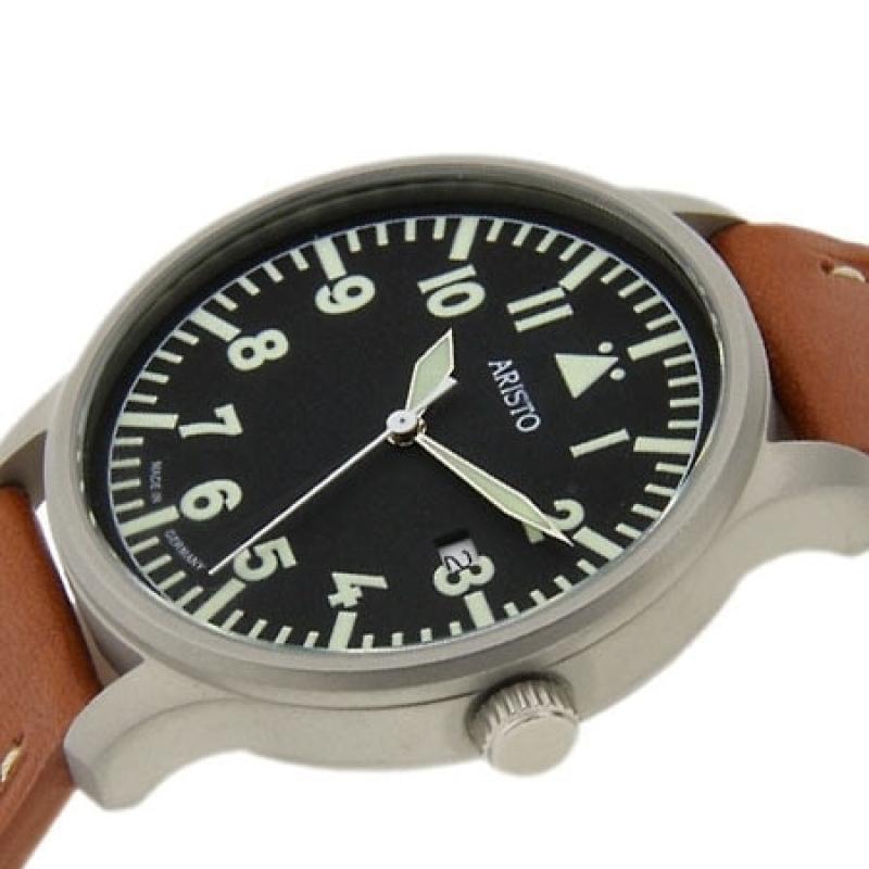 Aristo 3H84 Quartz Aviator Style Watch with Sandblasted Case