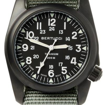 Bertucci A-2T Vintage Black Titanium Watch with Olive Drab Nylon Strap