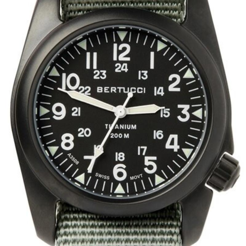 Bertucci A-2T Vintage Black Titanium Watch with Olive Drab Nylon Strap