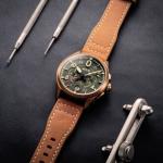 AVI-8 Spitfire Lock Chronograph, Bronze Green, Japanese Meca-Quartz Chronograph, Green Dial, Leather Strap