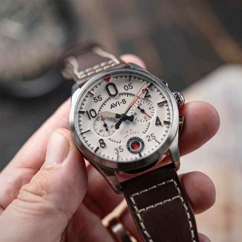 AVI-8 Spitfire Lock Chronograph with Aircraft White Dial