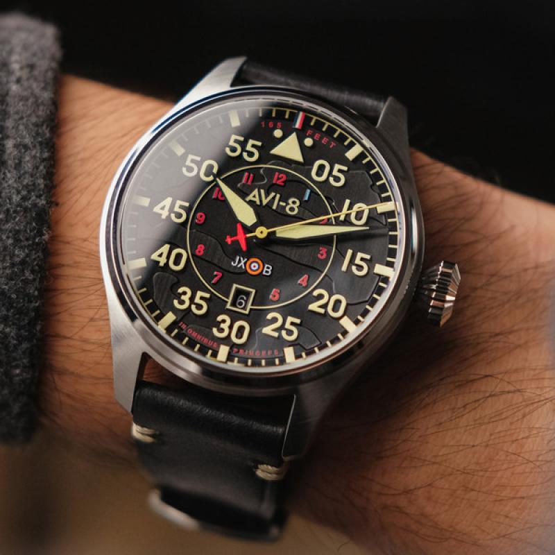 AVI-8 Hawker Hurricane Kenley Clowes Automatic Pilot Watch with Black Aged Dial
