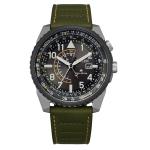 Citizen Eco-Drive Nighthawk with Black Dial and Green Leather Strap
