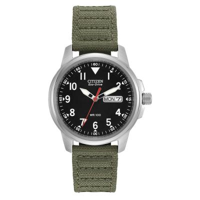 Citizen Eco-Drive Garrison Watch with Black Dial and Green Strap