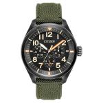 Citizen Eco-Drive Garrison Watch with Black Dial and Green Cordura Strap