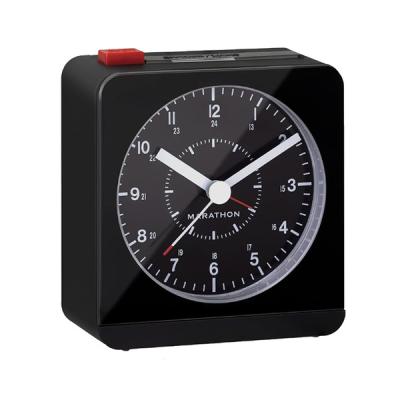 Marathon Alarm Clock with Black Case and Black Dial, Auto-Sensing Night Light