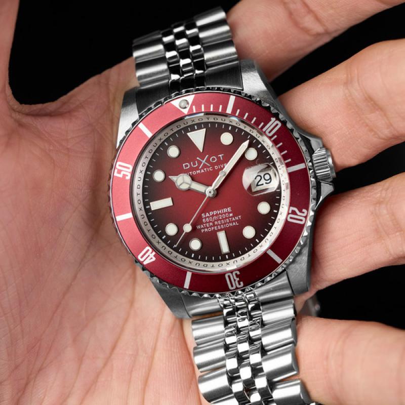 Duxot Atlantica Automatic Dive Watch with Merlot Red Dial