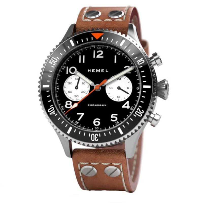 HEMEL Panda Meca-Quartz Chronograph Watch with 60-Minute Ceramic Bezel and Sapphire Crystal