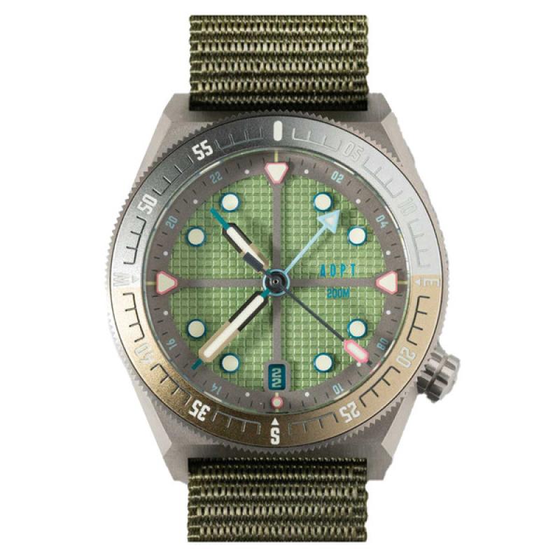 ADPT Series 1 GMT Titanium Field Watch with Mossy Shale Dial #ADPT-DT-MS