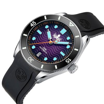PHOIBOS Purple Dial Wave Master Automatic Dive Watch with Rubber Strap