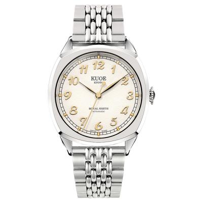 KUOE Royal Smith 90-008 Silver 34mm Dress Watch with Ivory Dial